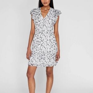 Club Monaco Monochrome Floral Ruffle Mini Dress